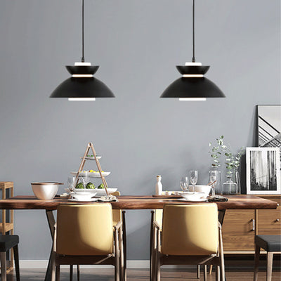 Luz colgante de hierro con vidrio disc escandinavo contemporáneo de 1 luz para comedor 