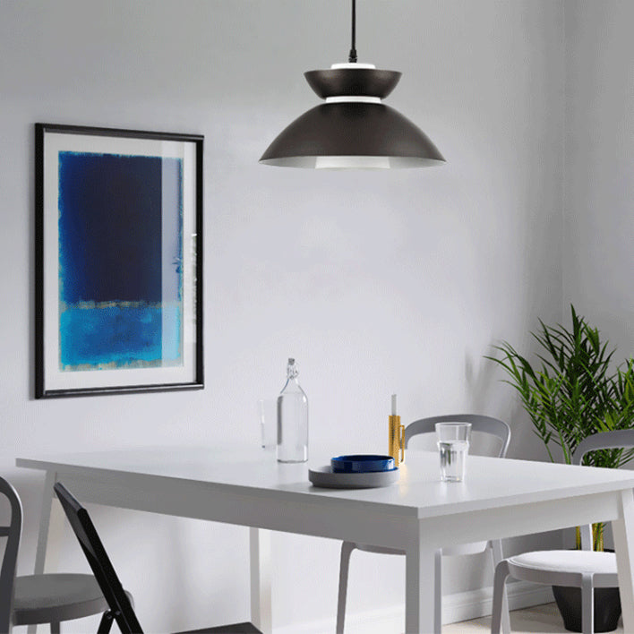 Zeitgenössisches skandinavisches Disc-Glas-Eisen 1-Licht Pendelleuchte für Esszimmer 