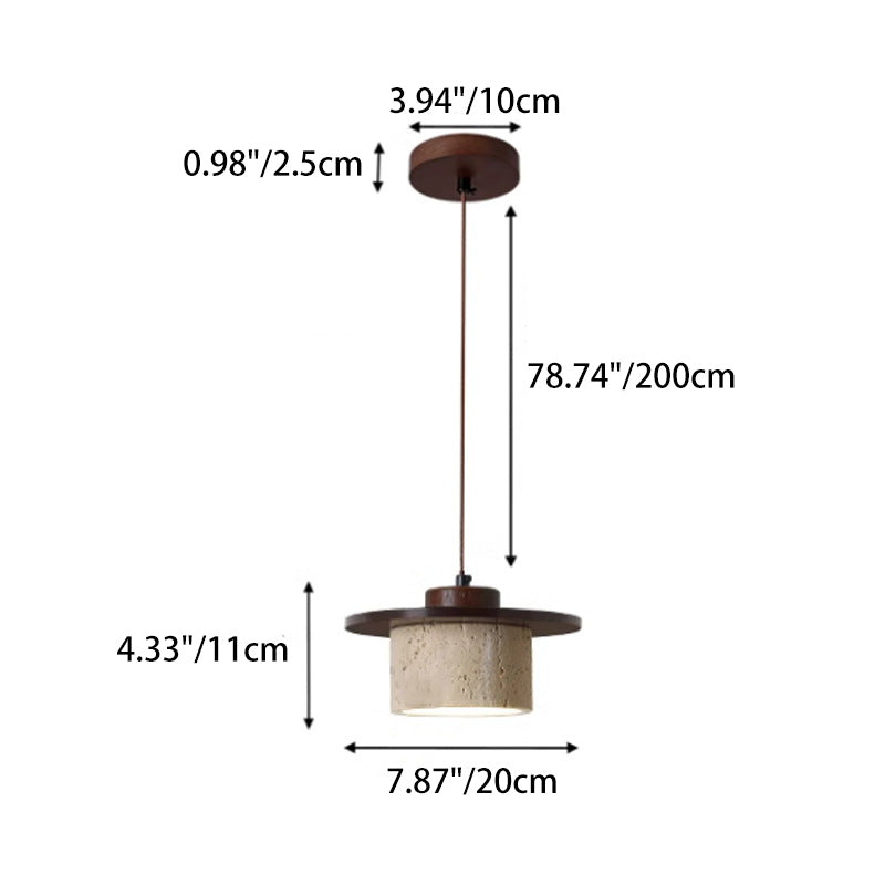 Modern Minimalist Cylindrical Yellow Travertine Solid Wood 1-Light Pendant Light For Bedroom