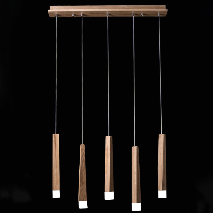 Modern Minimalist Cylindrical Solid Wood PVC LED Island Light Chandelier For Dining Room