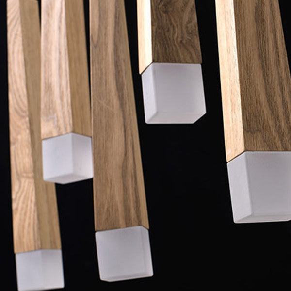 Modern Minimalist Cylindrical Solid Wood PVC LED Island Light Chandelier For Dining Room