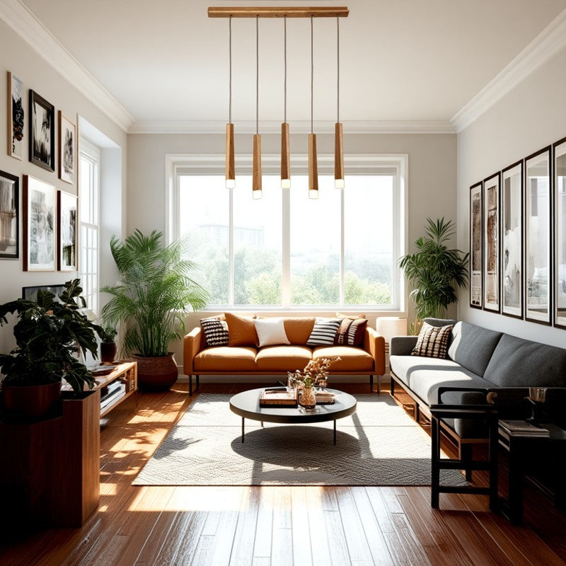 Modern Minimalist Cylindrical Solid Wood PVC LED Island Light Chandelier For Dining Room