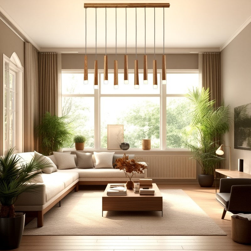 Modern Minimalist Cylindrical Solid Wood PVC LED Island Light Chandelier For Dining Room