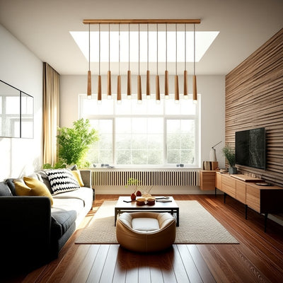 Modern Minimalist Cylindrical Solid Wood PVC LED Island Light Chandelier For Dining Room