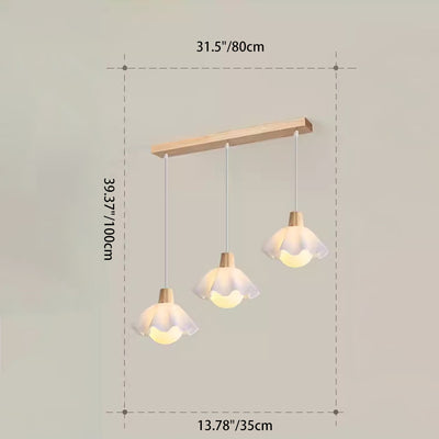 Modern Minimalist Flower Wood Acrylic 1/3 Light Island Light Chandelier For Dining Room