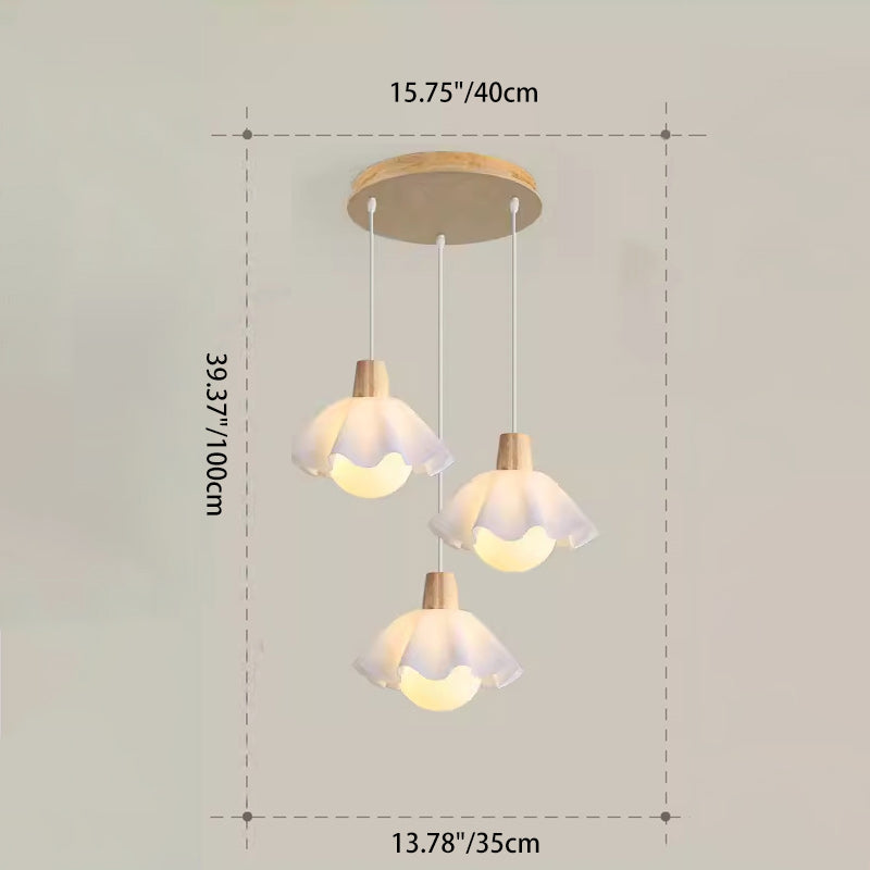 Modern Minimalist Flower Wood Acrylic 1/3 Light Island Light Chandelier For Dining Room
