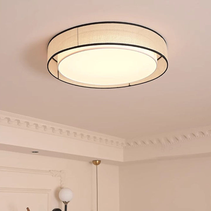 Plafonnier LED en tissu acrylique rond en fer traditionnel chinois pour salon 