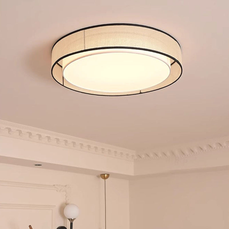 Traditional Chinese Round Iron Acrylic Fabric LED Flush Mount Ceiling Light For Living Room