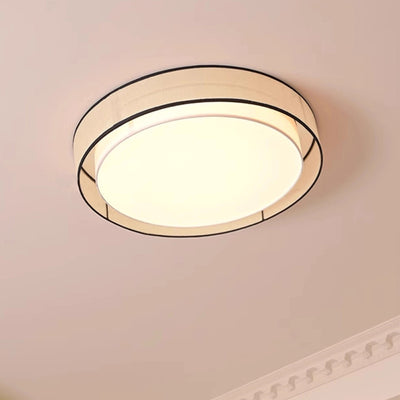 Traditional Chinese Round Iron Acrylic Fabric LED Flush Mount Ceiling Light For Living Room