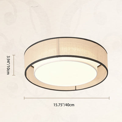 Traditional Chinese Round Iron Acrylic Fabric LED Flush Mount Ceiling Light For Living Room