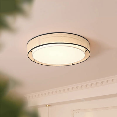 Traditional Chinese Round Iron Acrylic Fabric LED Flush Mount Ceiling Light For Living Room