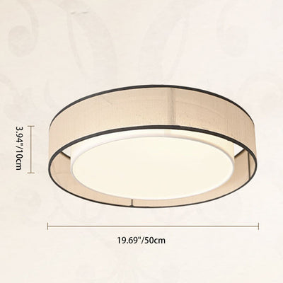 Traditional Chinese Round Iron Acrylic Fabric LED Flush Mount Ceiling Light For Living Room