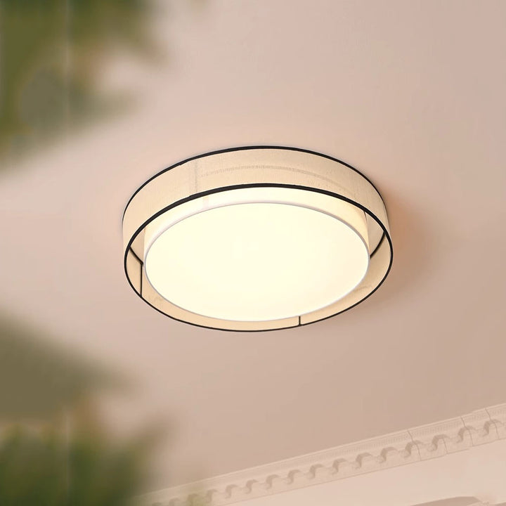 Plafonnier LED en tissu acrylique rond en fer traditionnel chinois pour salon 