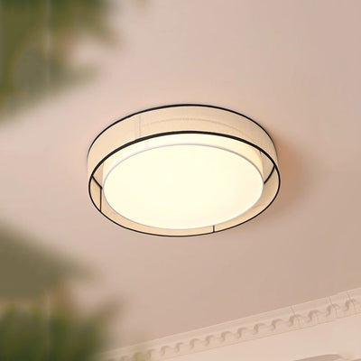 Traditional Chinese Round Iron Acrylic Fabric LED Flush Mount Ceiling Light For Living Room