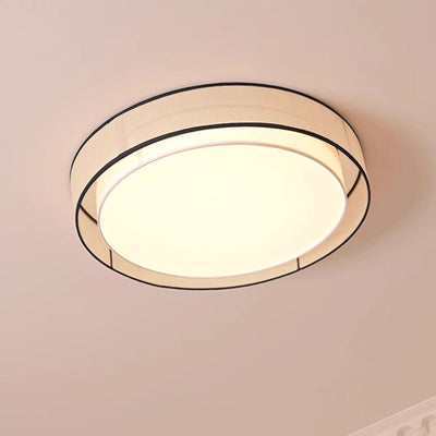 Traditional Chinese Round Iron Acrylic Fabric LED Flush Mount Ceiling Light For Living Room