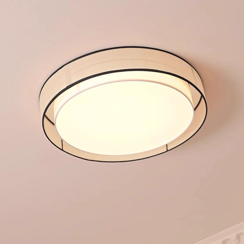 Traditional Chinese Round Iron Acrylic Fabric LED Flush Mount Ceiling Light For Living Room