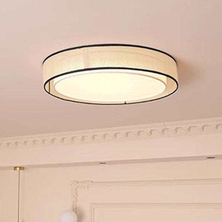 Plafonnier LED en tissu acrylique rond en fer traditionnel chinois pour salon 