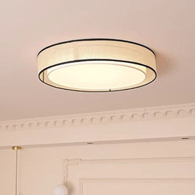 Traditional Chinese Round Iron Acrylic Fabric LED Flush Mount Ceiling Light For Living Room