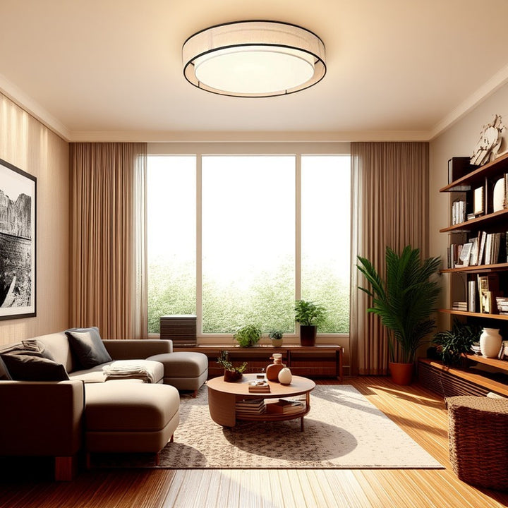 Plafonnier LED en tissu acrylique rond en fer traditionnel chinois pour salon 