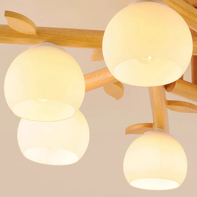 Traditioneller japanischer runder Fächer Holz Glas 3/5/8 Licht Semi-Flush Mount Deckenleuchte für Wohnzimmer 