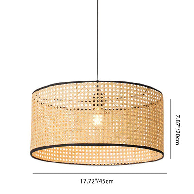 Traditional Japanese Cylindrical Wicker Iron 1-light Pendant Light For Bedroom