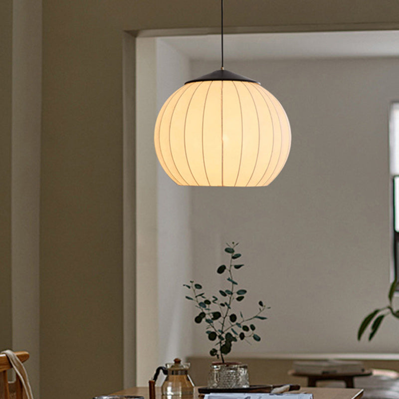 Traditional Japanese Round Wood Fabric 3-light Pendant Light For Dining Room