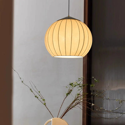 Traditional Japanese Round Wood Fabric 3-light Pendant Light For Dining Room