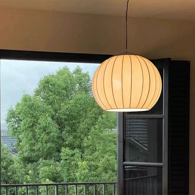 Traditional Japanese Round Wood Fabric 3-light Pendant Light For Dining Room
