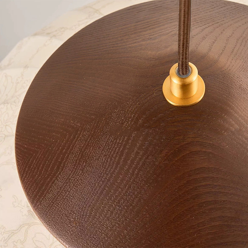 Traditional Japanese Round Wood Fabric 3-light Pendant Light For Dining Room
