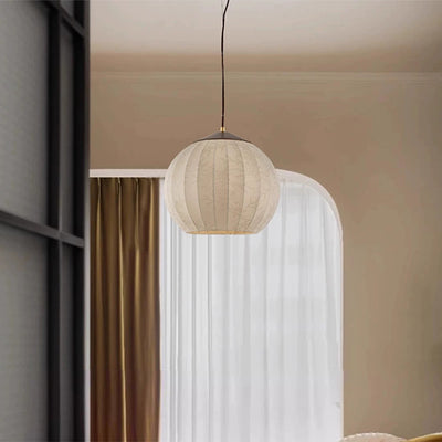 Traditional Japanese Round Wood Fabric 3-light Pendant Light For Dining Room