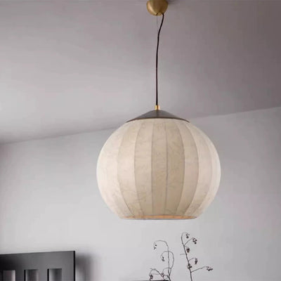 Traditional Japanese Round Wood Fabric 3-light Pendant Light For Dining Room