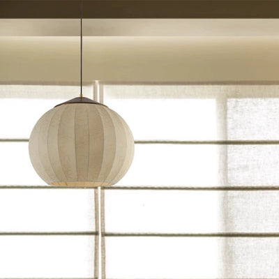 Traditional Japanese Round Wood Fabric 3-light Pendant Light For Dining Room