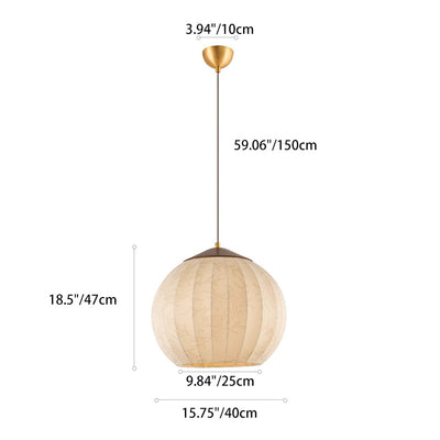 Traditional Japanese Round Wood Fabric 3-light Pendant Light For Dining Room