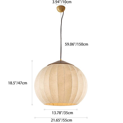Traditional Japanese Round Wood Fabric 3-light Pendant Light For Dining Room