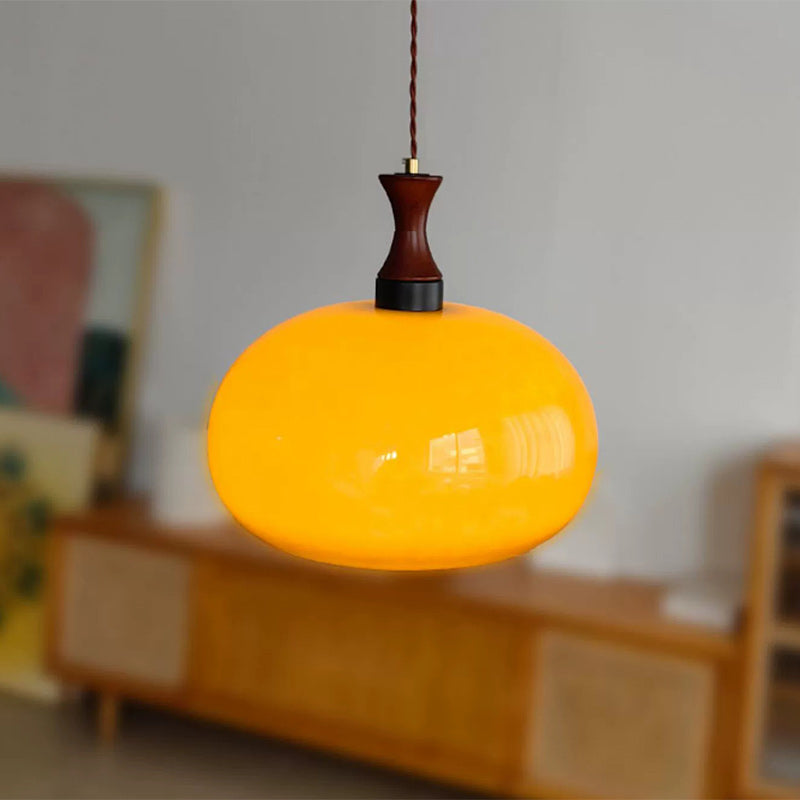 Traditional Japanese Disc Wood Glass 1/2 Light Island Light Chandelier For Dining Room