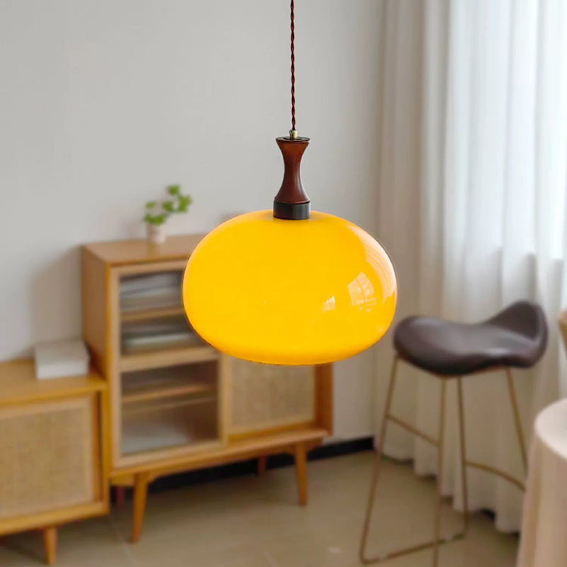 Traditional Japanese Disc Wood Glass 1/2 Light Island Light Chandelier For Dining Room