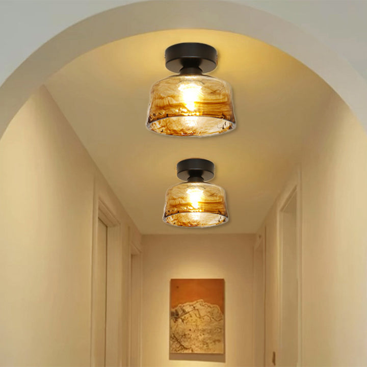 Luz de techo semiempotrada de 1 luz con pantalla de vidrio y hierro vintage tradicional para pasillo 
