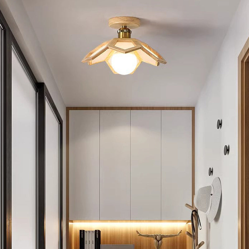Modern Minimalist Flower PVC Wood 1-Light Semi-Flush Mount Ceiling Light For Hallway