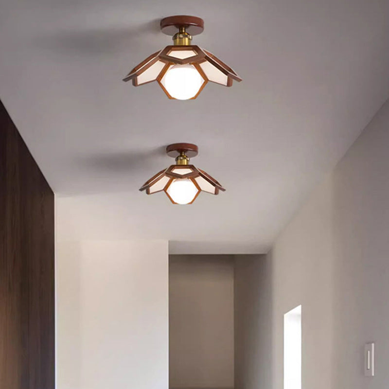 Modern Minimalist Flower PVC Wood 1-Light Semi-Flush Mount Ceiling Light For Hallway