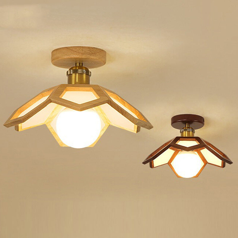 Modern Minimalist Flower PVC Wood 1-Light Semi-Flush Mount Ceiling Light For Hallway