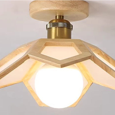 Modern Minimalist Flower PVC Wood 1-Light Semi-Flush Mount Ceiling Light For Hallway