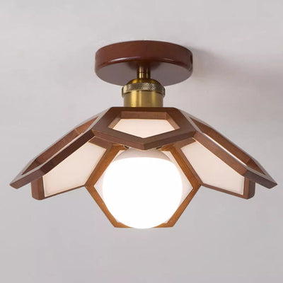Modern Minimalist Flower PVC Wood 1-Light Semi-Flush Mount Ceiling Light For Hallway