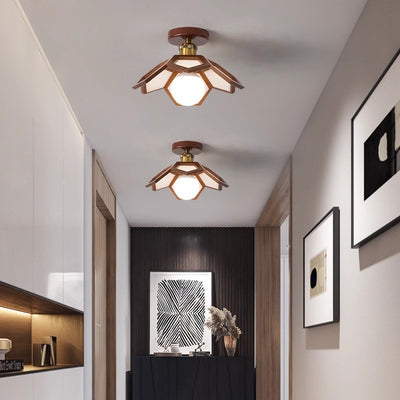 Modern Minimalist Flower PVC Wood 1-Light Semi-Flush Mount Ceiling Light For Hallway