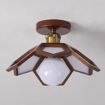 Modern Minimalist Flower PVC Wood 1-Light Semi-Flush Mount Ceiling Light For Hallway