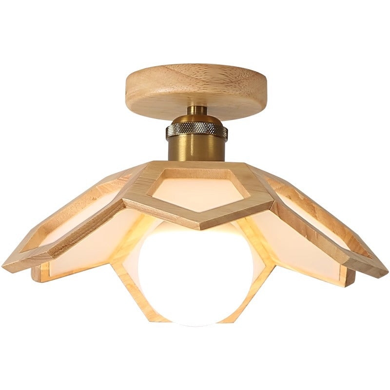 Modern Minimalist Flower PVC Wood 1-Light Semi-Flush Mount Ceiling Light For Hallway