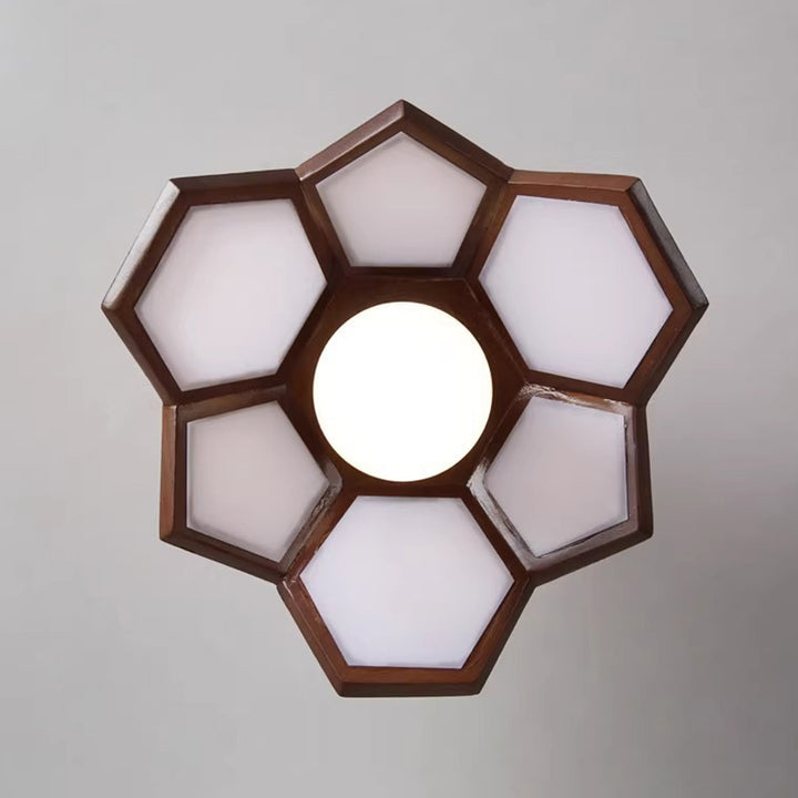 Modern Minimalist Flower PVC Wood 1-Light Semi-Flush Mount Ceiling Light For Hallway
