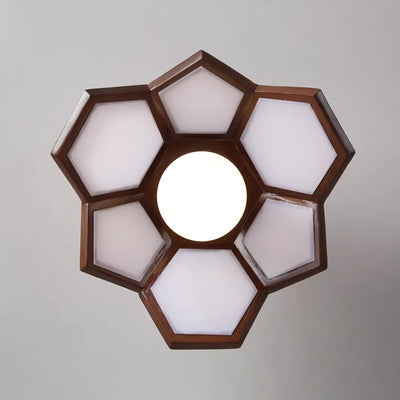 Modern Minimalist Flower PVC Wood 1-Light Semi-Flush Mount Ceiling Light For Hallway
