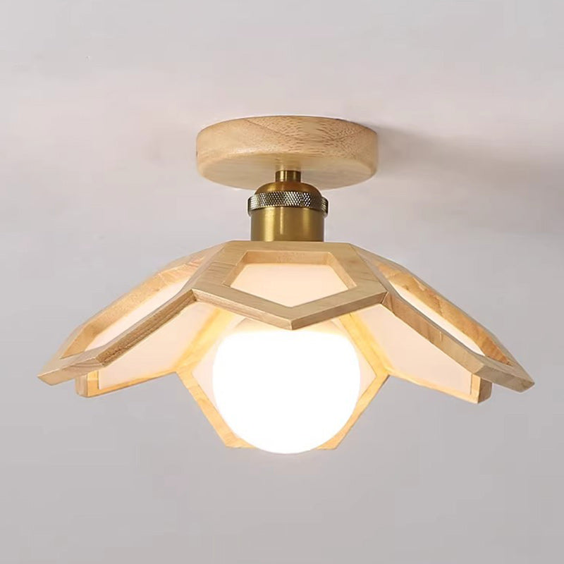 Modern Minimalist Flower PVC Wood 1-Light Semi-Flush Mount Ceiling Light For Hallway
