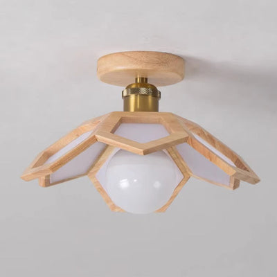 Modern Minimalist Flower PVC Wood 1-Light Semi-Flush Mount Ceiling Light For Hallway