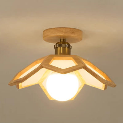 Modern Minimalist Flower PVC Wood 1-Light Semi-Flush Mount Ceiling Light For Hallway